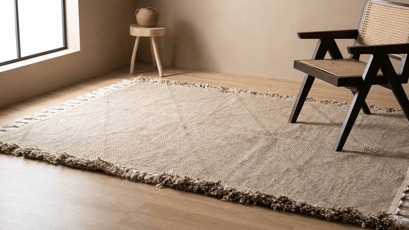 Neutral Fringed Diamond Taznakht Rug