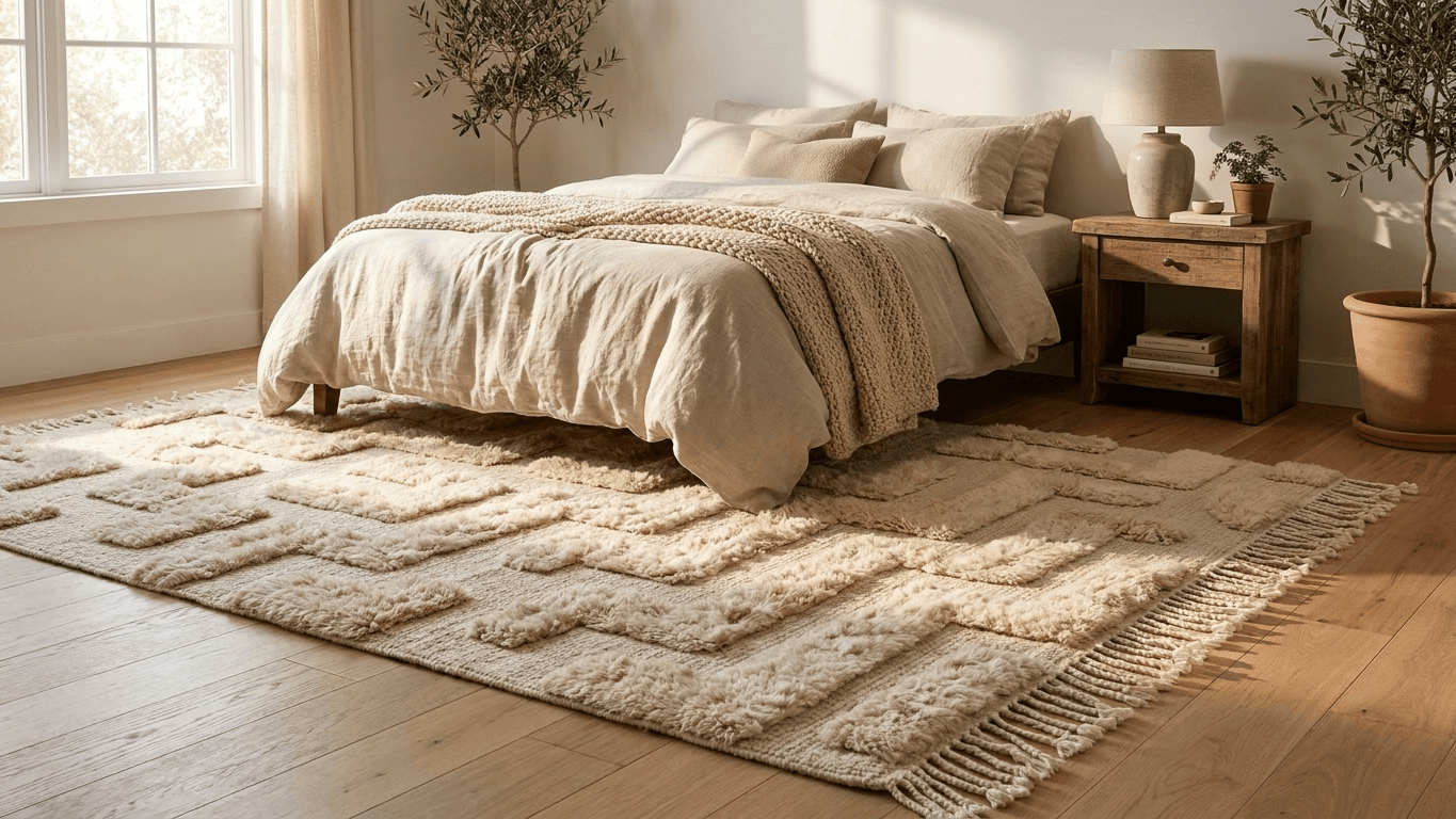 Handmade Wool Beni Mrirt Rug Custom Size Boho Living Room Decor