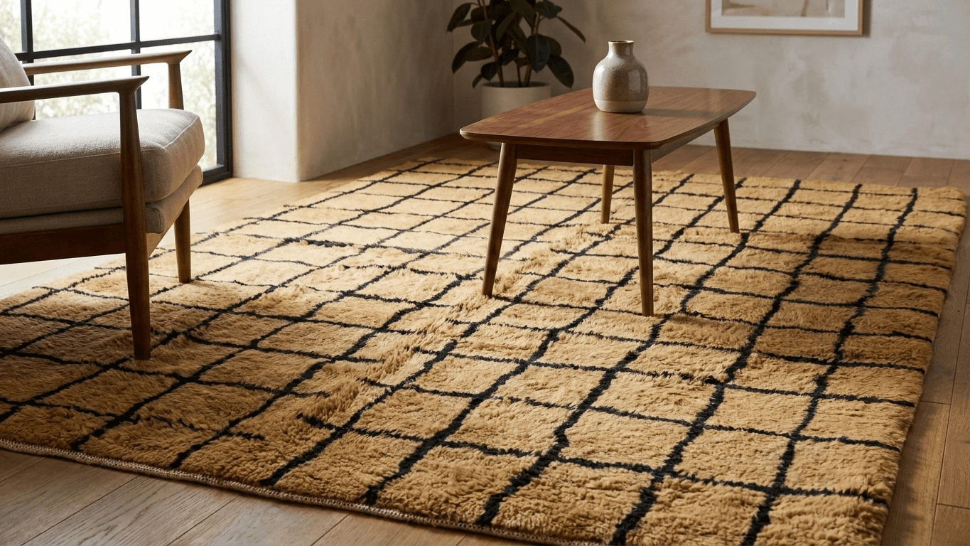 Handmade Wool Rug Checkered Custom Size Boho Living Room