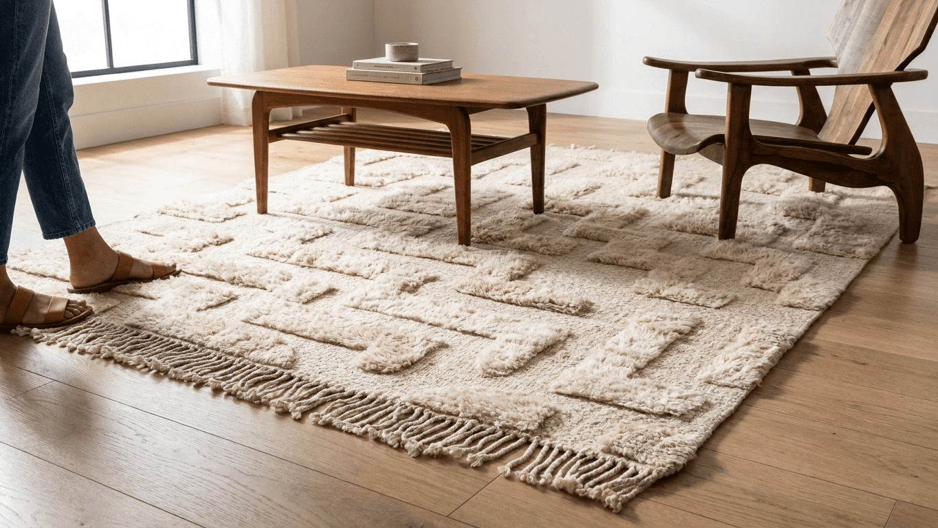 Handmade Wool Beni Mrirt Rug Custom Size Boho Living Room Decor