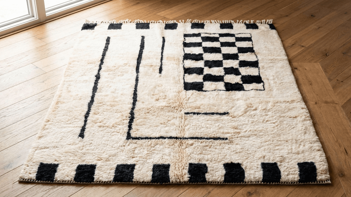 Handmade Wool Rug Beni Mrirt Custom Size Boho Living Room Decor