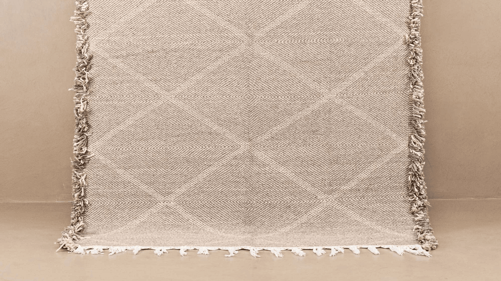 Neutral Fringed Diamond Taznakht Rug