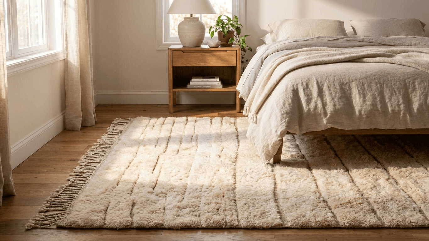 Handmade Wool Rug Beni Mrirt Boho Style Custom Size Living Room