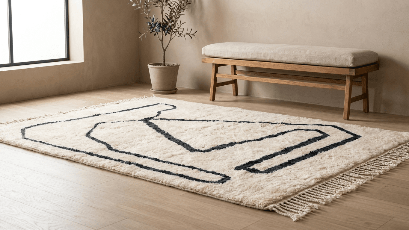 Handmade Wool Rug Custom Size Boho Beni Mrirt Living Room