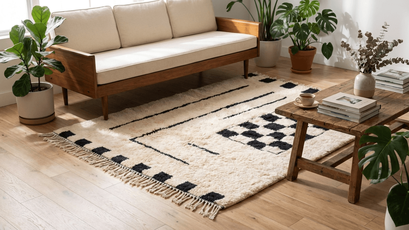 Handmade Wool Rug Beni Mrirt Custom Size Boho Living Room Decor