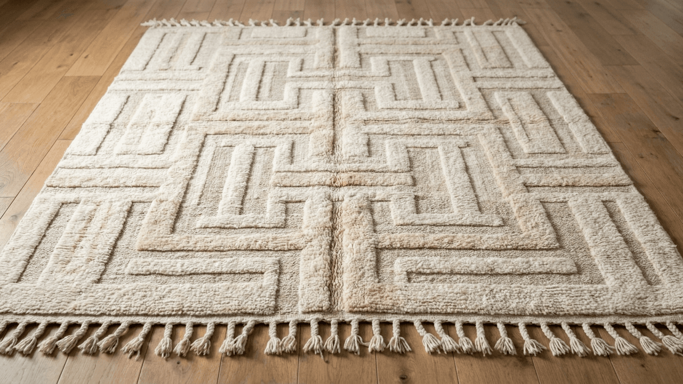 Handmade Wool Beni Mrirt Rug Custom Size Boho Living Room Decor