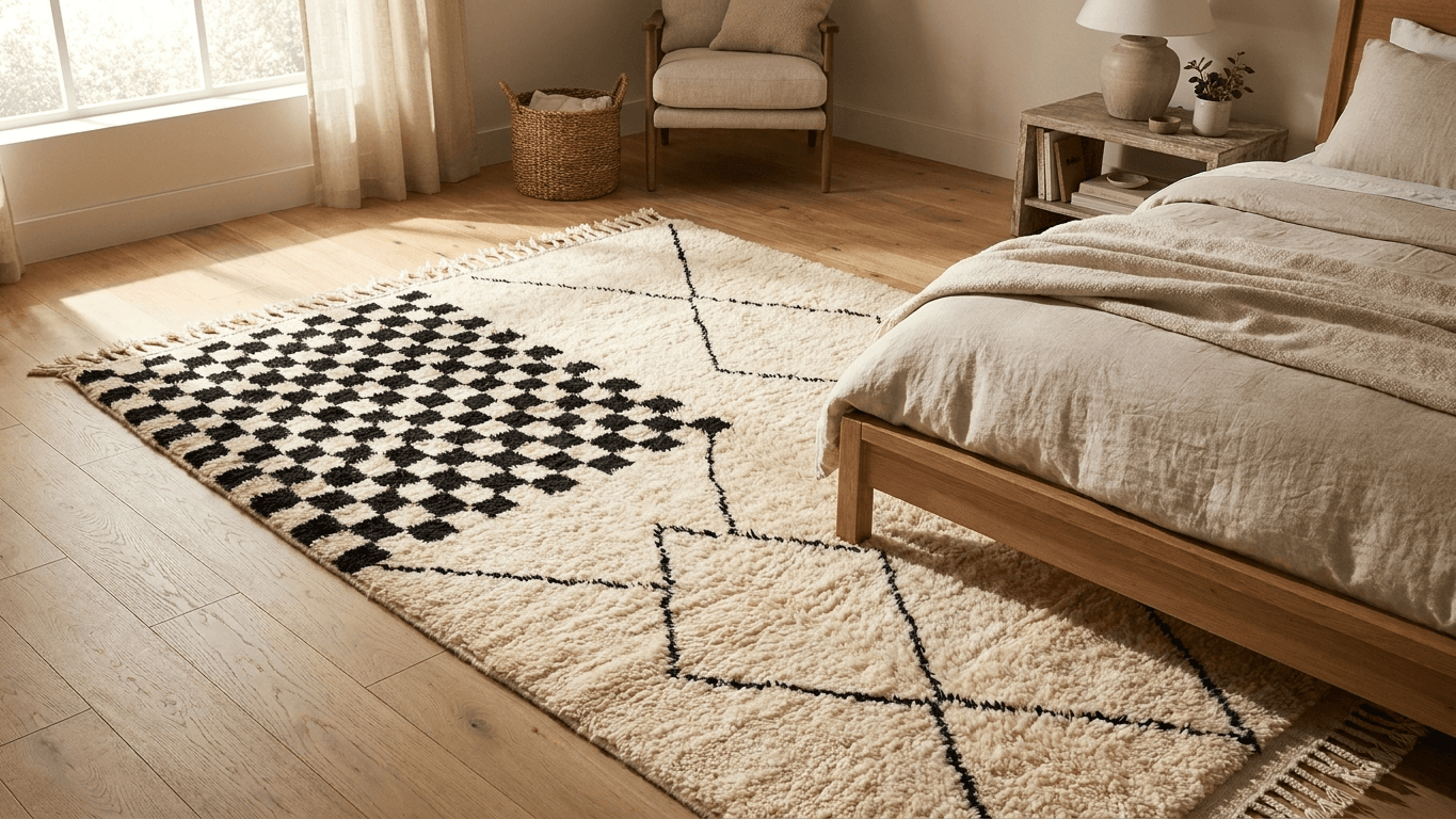 Handmade Wool Rug Beni Mrirt Custom Size Boho Living Room Decor