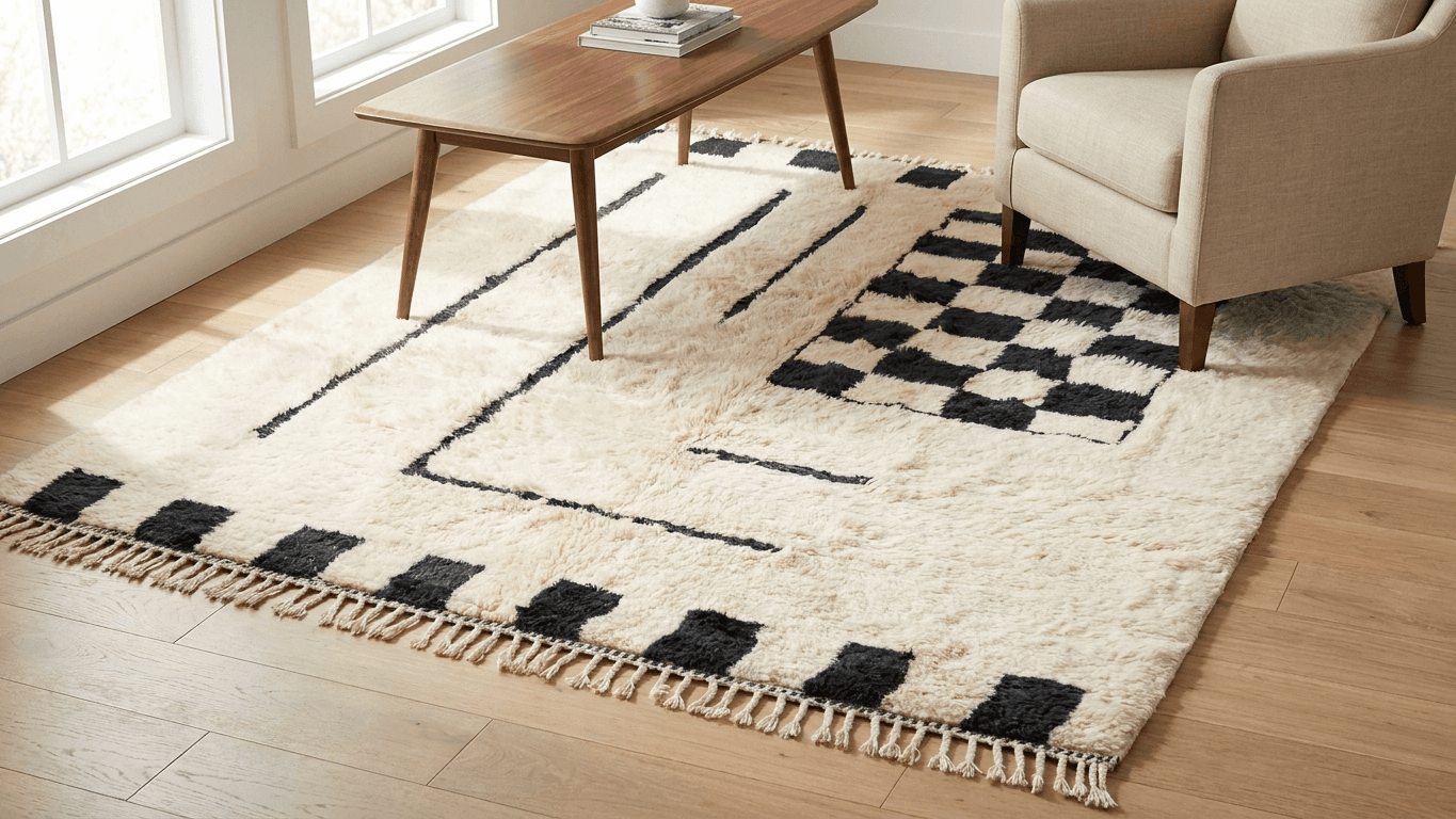 Handmade Wool Rug Beni Mrirt Custom Size Boho Living Room Decor