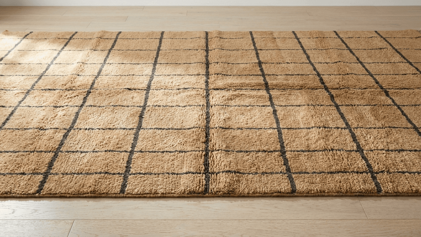 Handmade Wool Rug Checkered Custom Size Boho Living Room