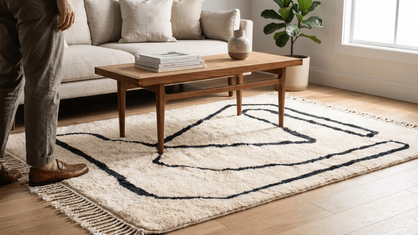 Handmade Wool Rug Custom Size Boho Beni Mrirt Living Room