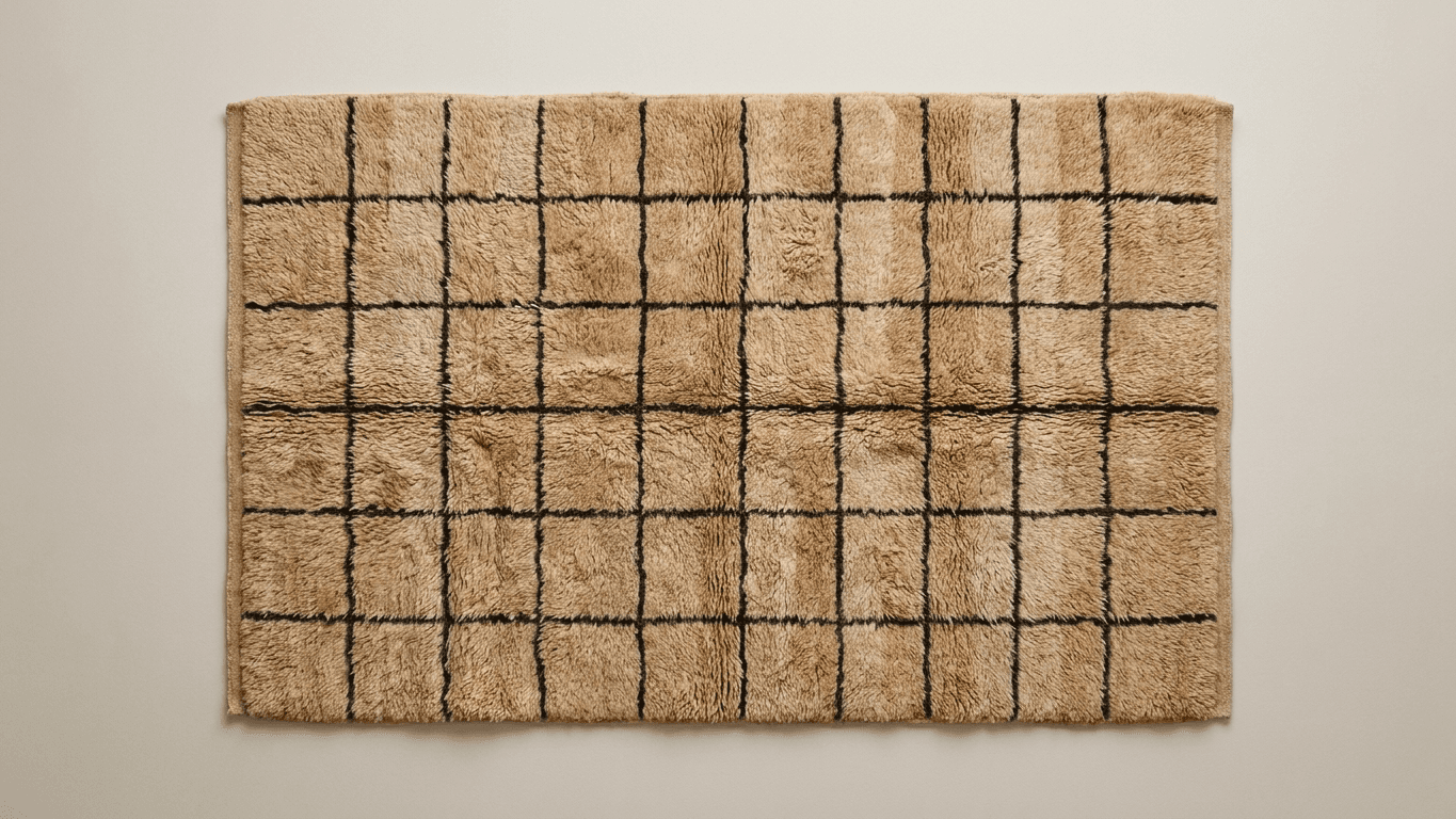 Handmade Wool Rug Checkered Custom Size Boho Living Room