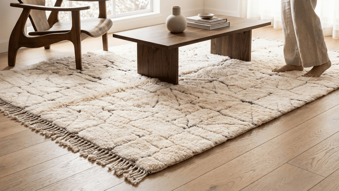 Handmade Wool Rug Beni Mrirt Custom Size Boho Decor