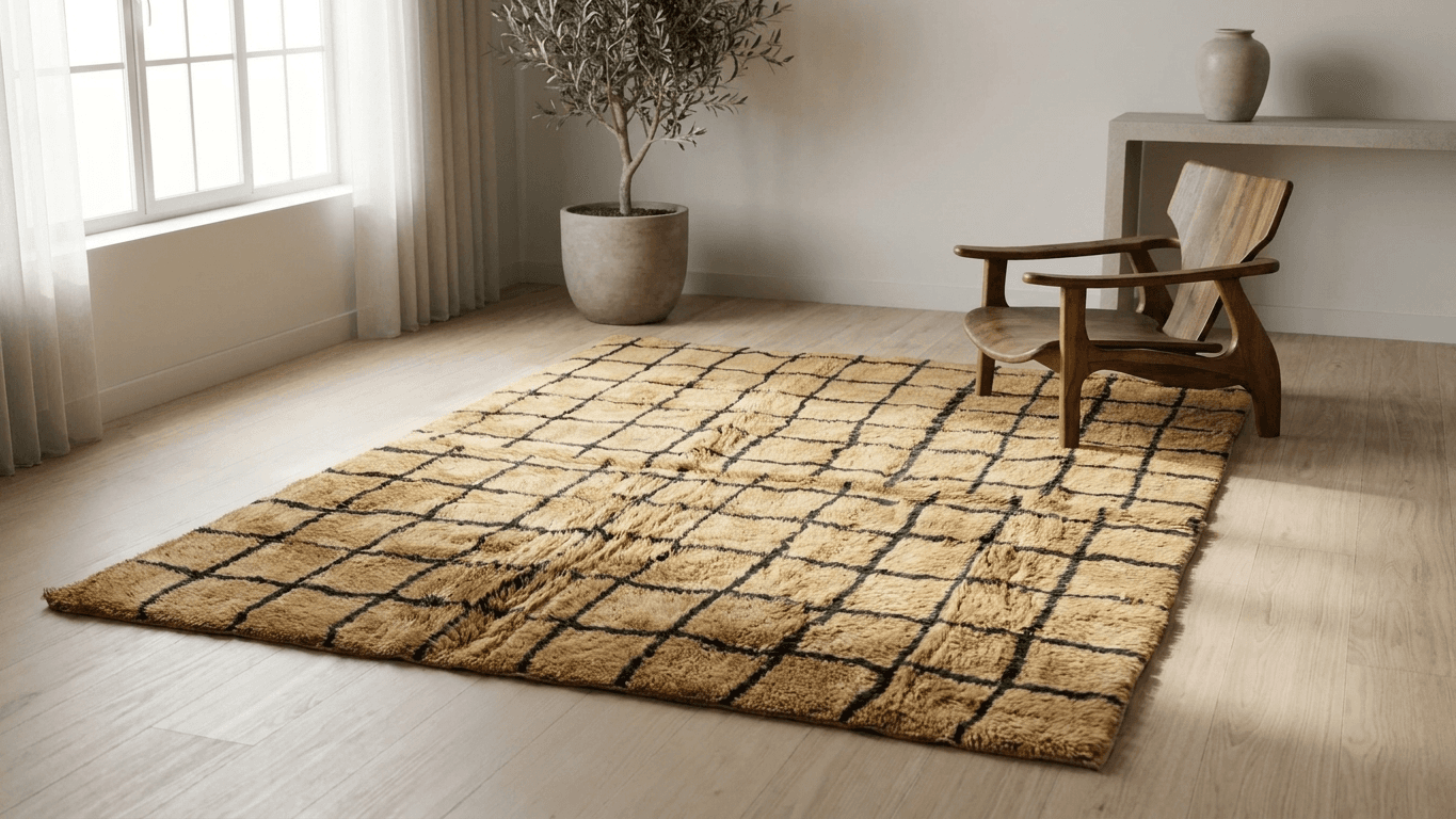 Handmade Wool Rug Checkered Custom Size Boho Living Room