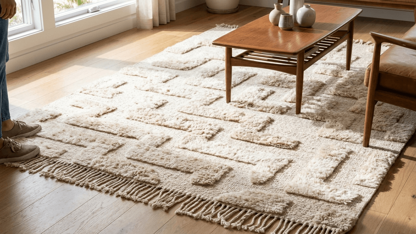 Handmade Wool Beni Mrirt Rug Custom Size Boho Living Room Decor