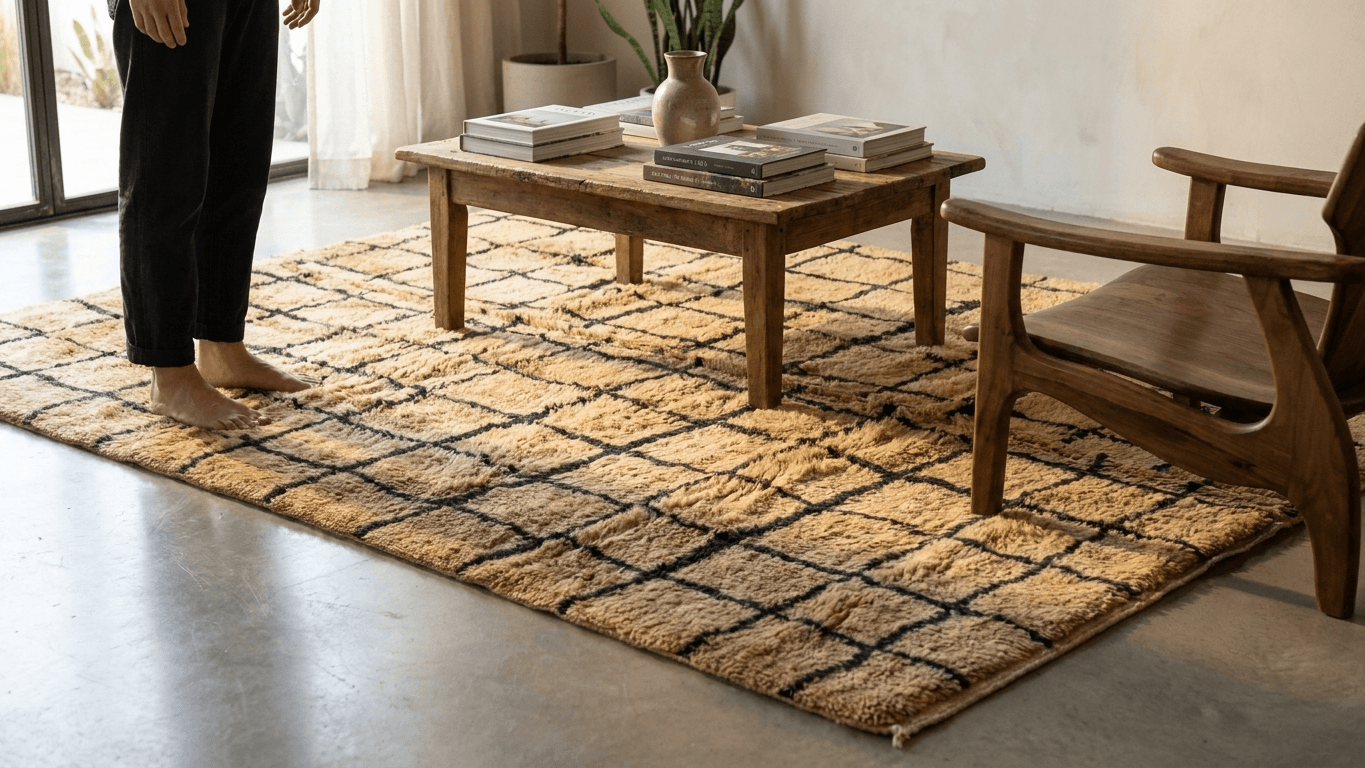 Handmade Wool Rug Checkered Custom Size Boho Living Room