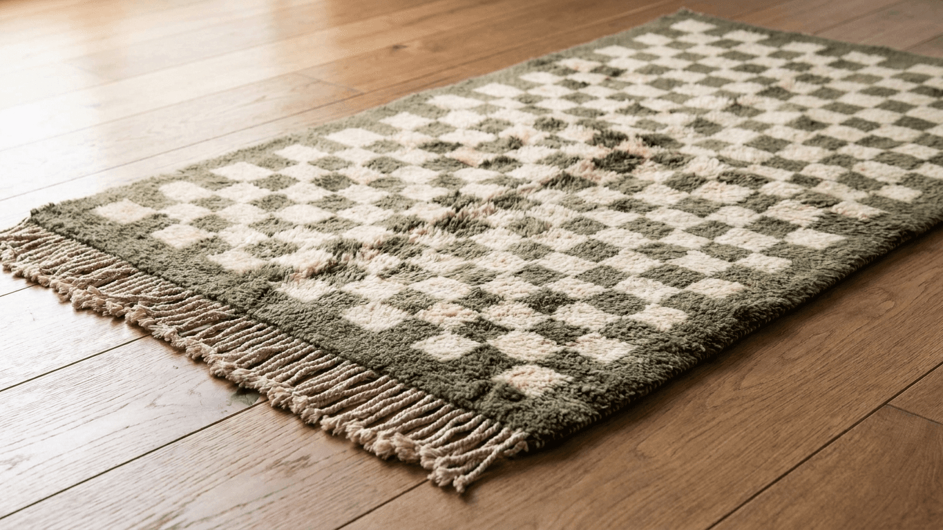 Handmade Wool Beni Mrirt Rug Custom Size Boho Living Room
