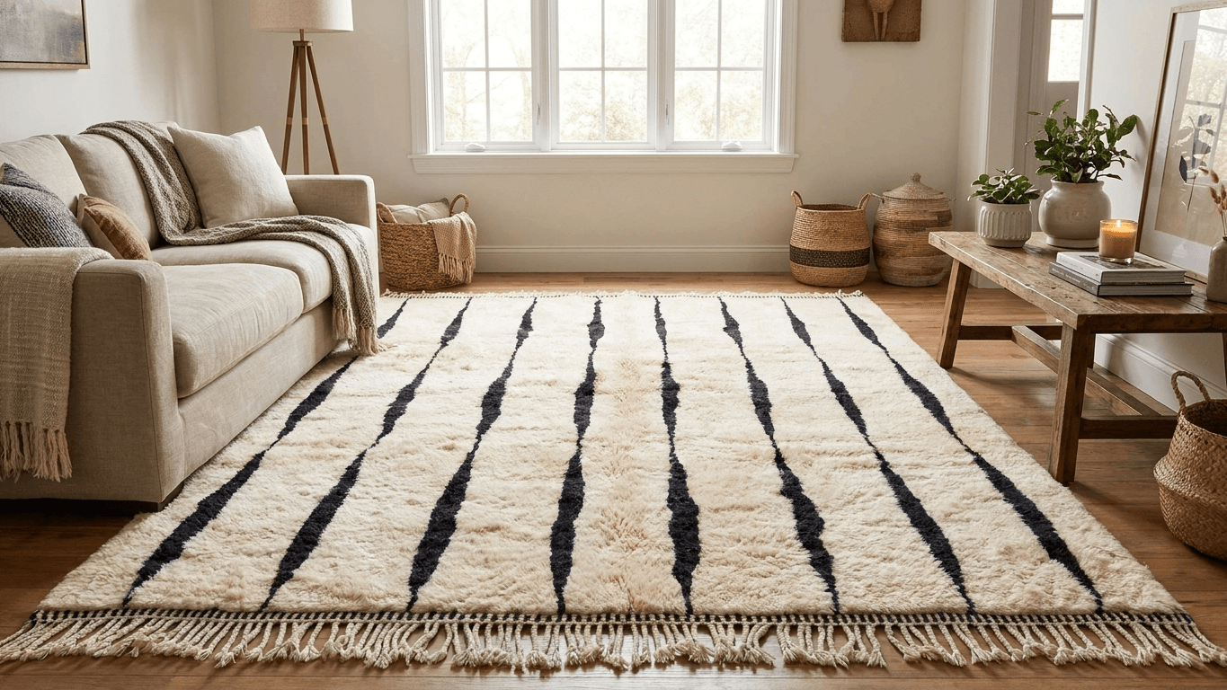 Handmade Wool Rugs Beni Mrirt Custom Size Boho Living Room Decor