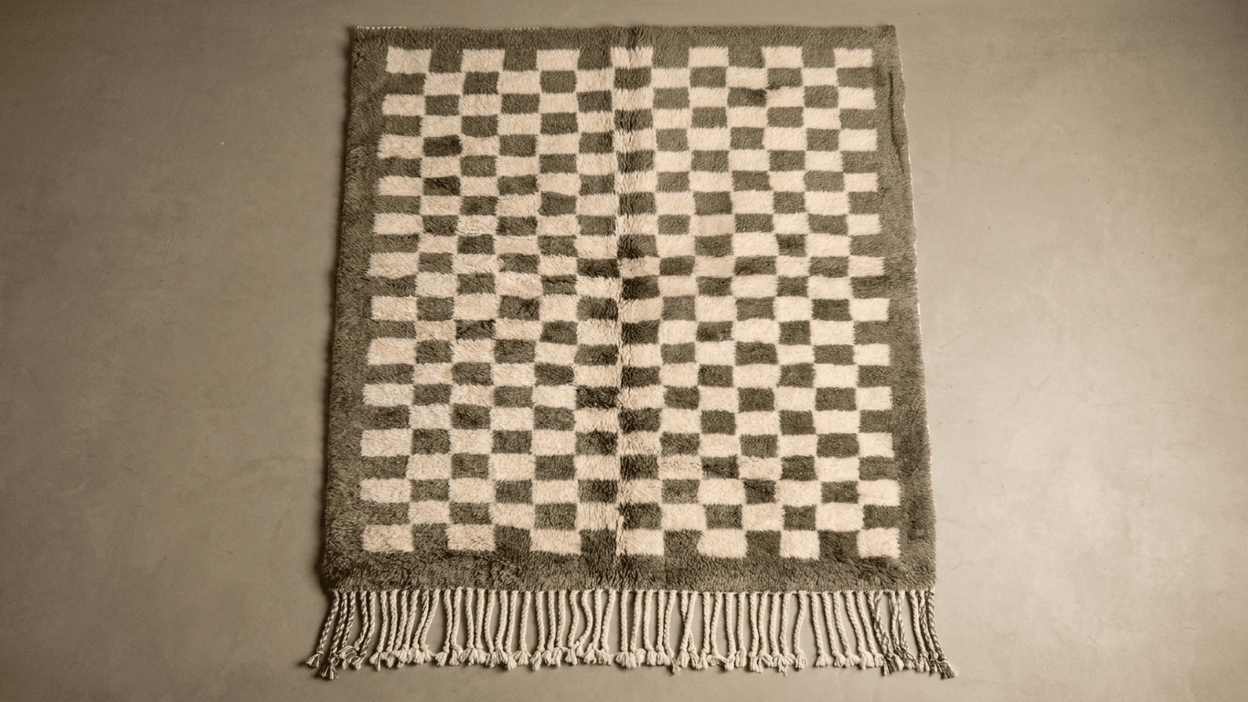 Handmade Wool Beni Mrirt Rug Custom Size Boho Living Room