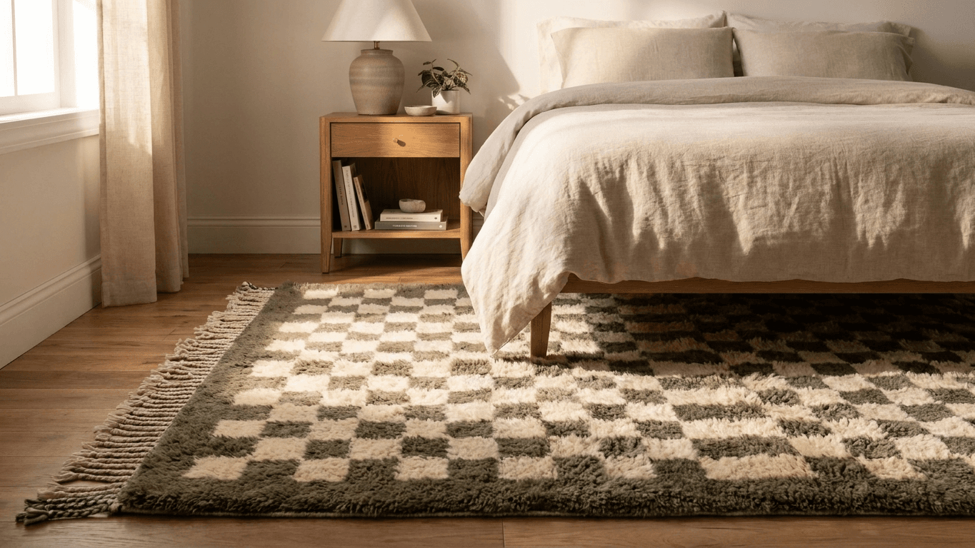 Handmade Wool Beni Mrirt Rug Custom Size Boho Living Room