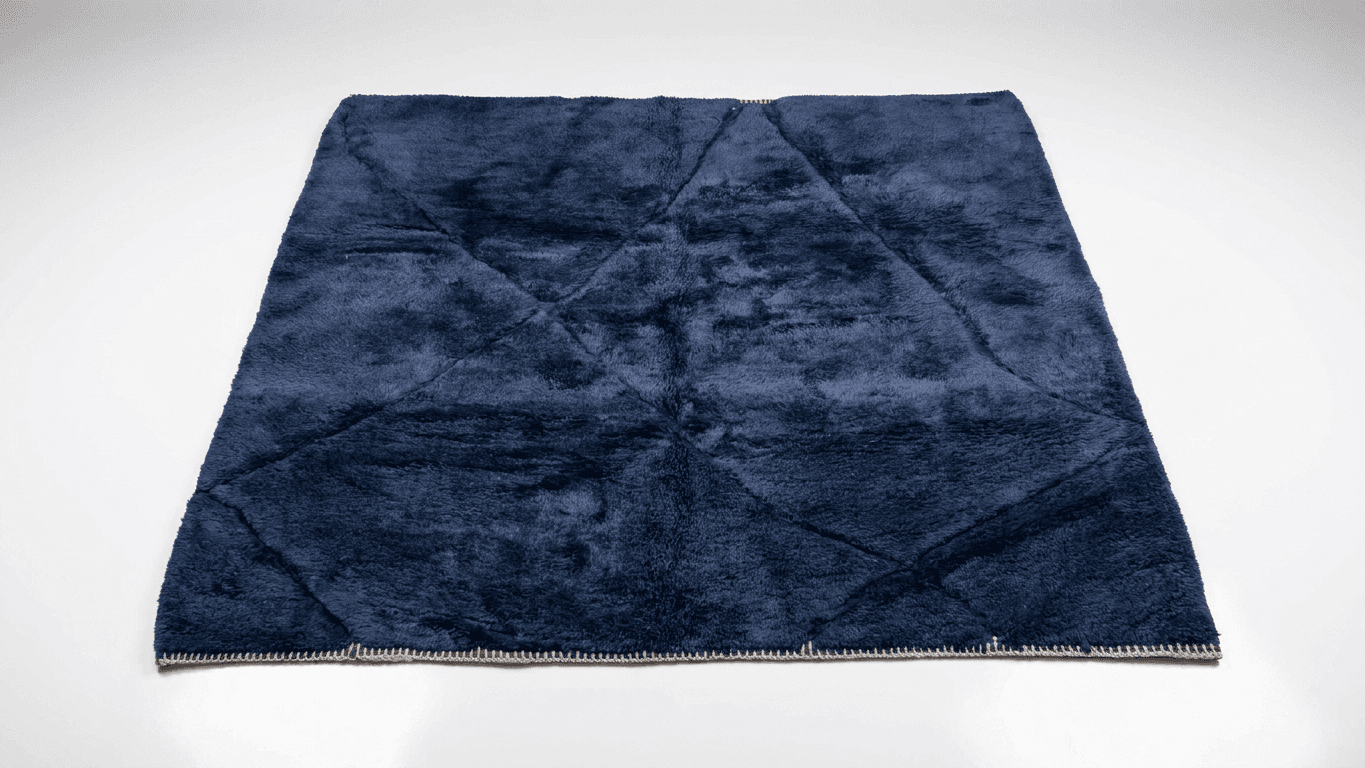 Moroccan Rug Handmade Wool - Navy Blue Modern Minimalist Area Rug for Living Room Bedroom - Beni Mrirt