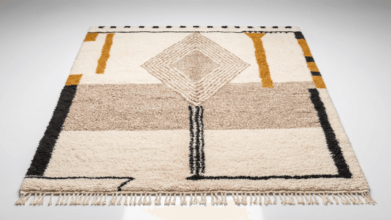 Moroccan Rug Handmade Wool - Neutral Ivory Cream Modern Boho Area Rug for Living Room Bedroom - Beni Ourain