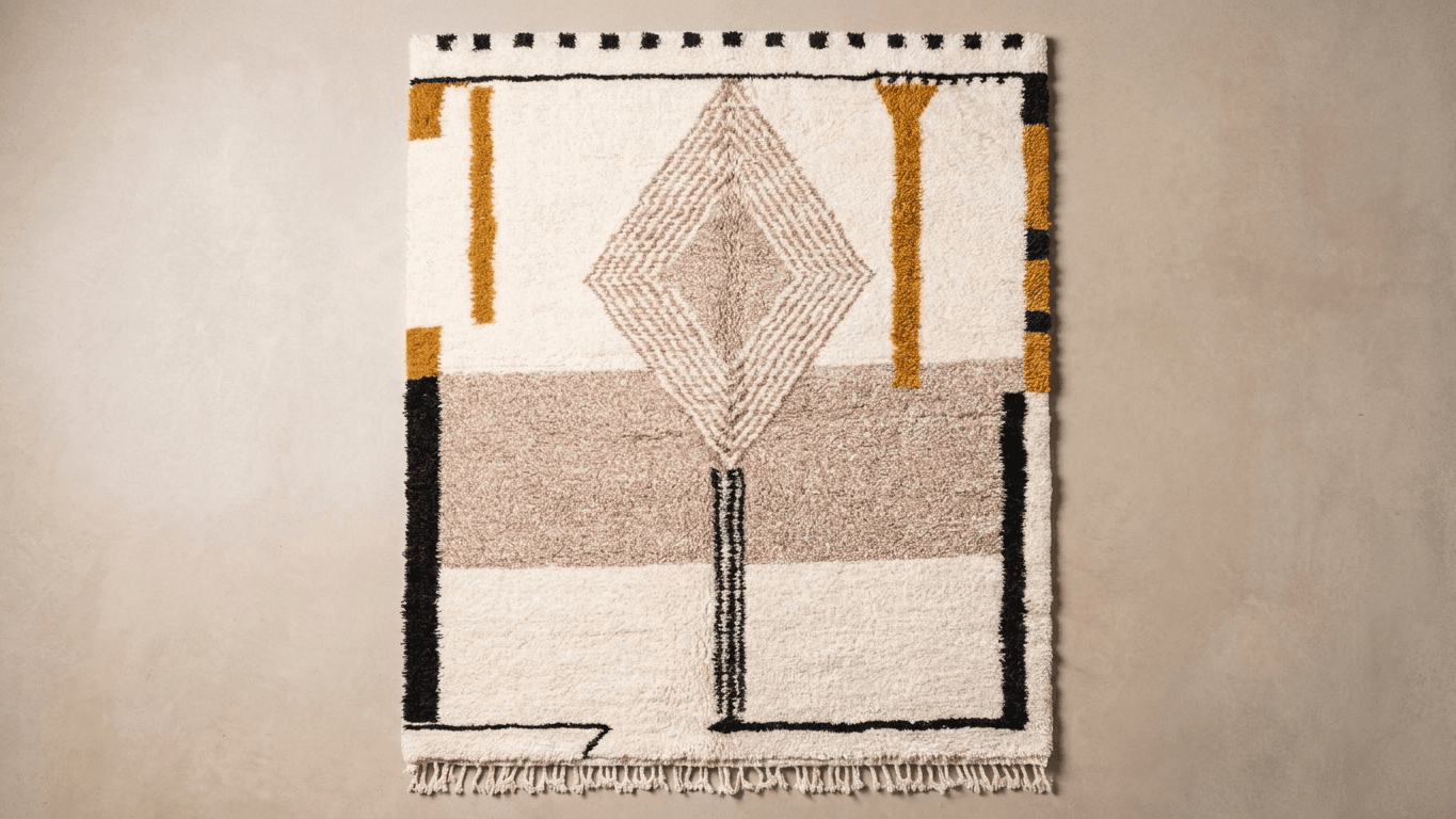 Moroccan Rug Handmade Wool - Neutral Ivory Cream Modern Boho Area Rug for Living Room Bedroom - Beni Ourain