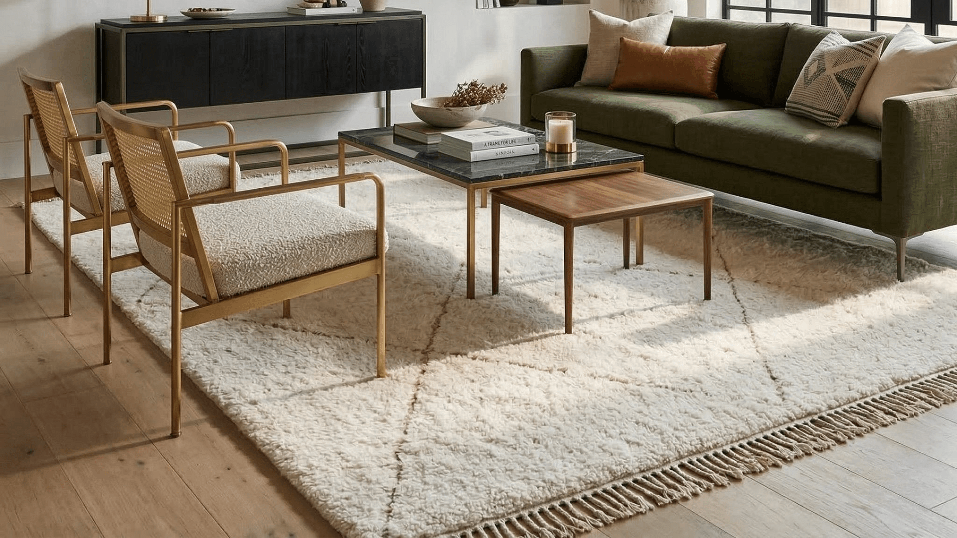 Handmade Wool Beni Ourain RugBoho Living Room Decor