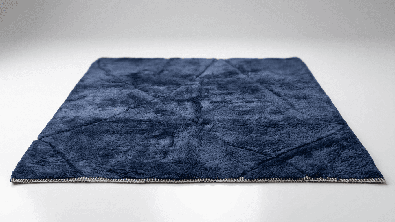 Moroccan Rug Handmade Wool - Navy Blue Modern Minimalist Area Rug for Living Room Bedroom - Beni Mrirt