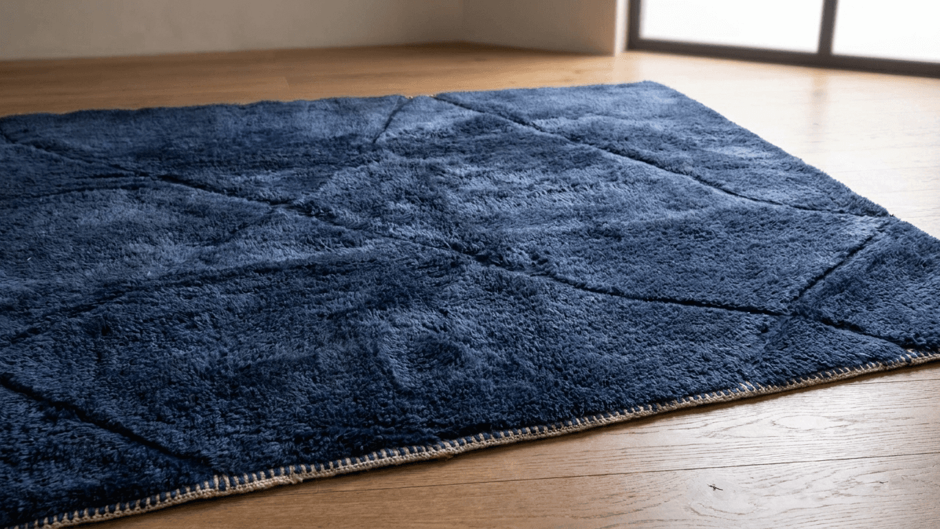 Moroccan Rug Handmade Wool - Navy Blue Modern Minimalist Area Rug for Living Room Bedroom - Beni Mrirt