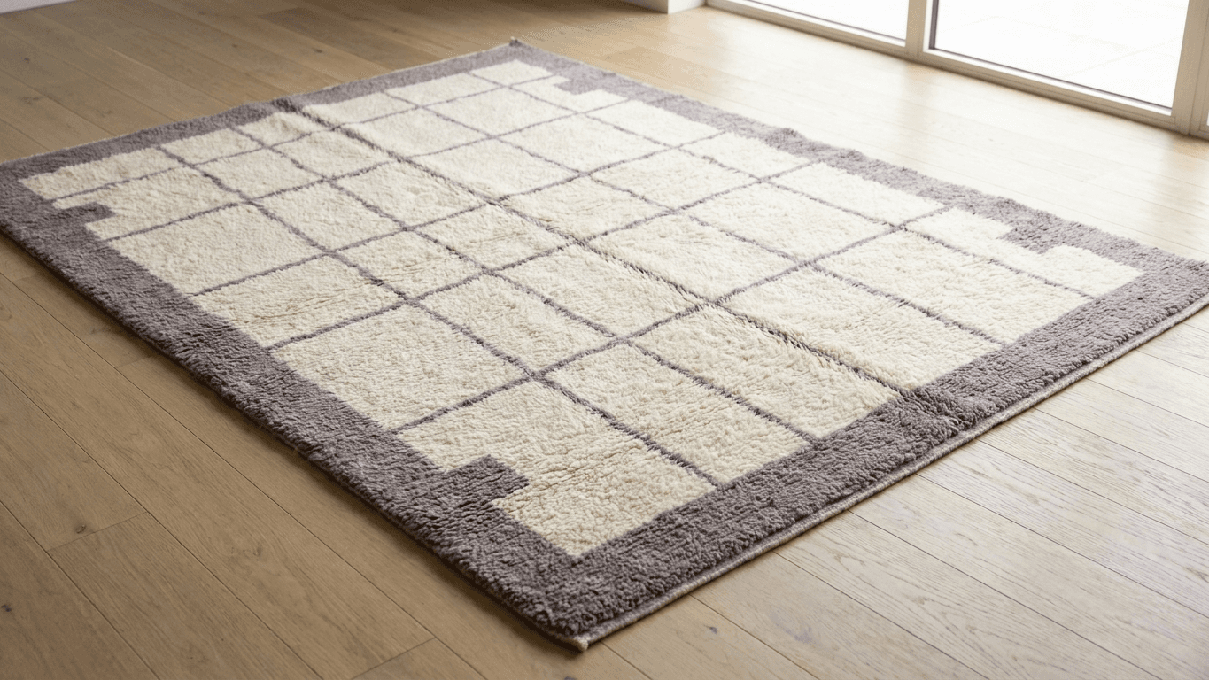 Handmade Wool Beni Mrirt Rug Boho Living Room Decor
