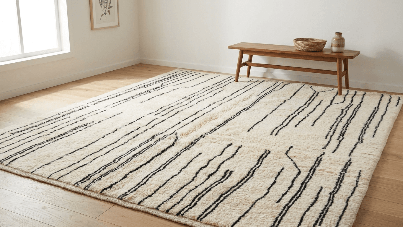 Handmade Wool Rugs Beni Mrirt Custom Size Boho Living Room Decor