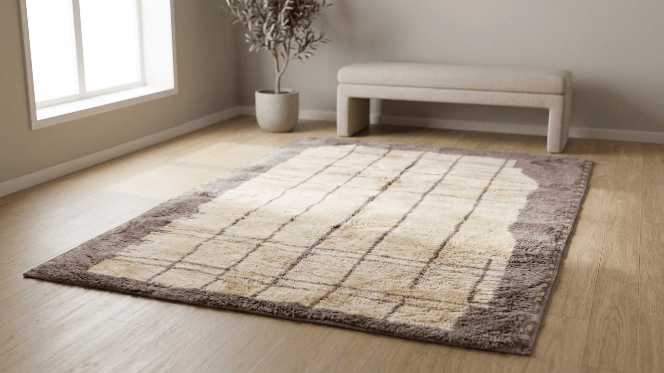 Handmade Wool Beni Mrirt Rug Boho Living Room Decor