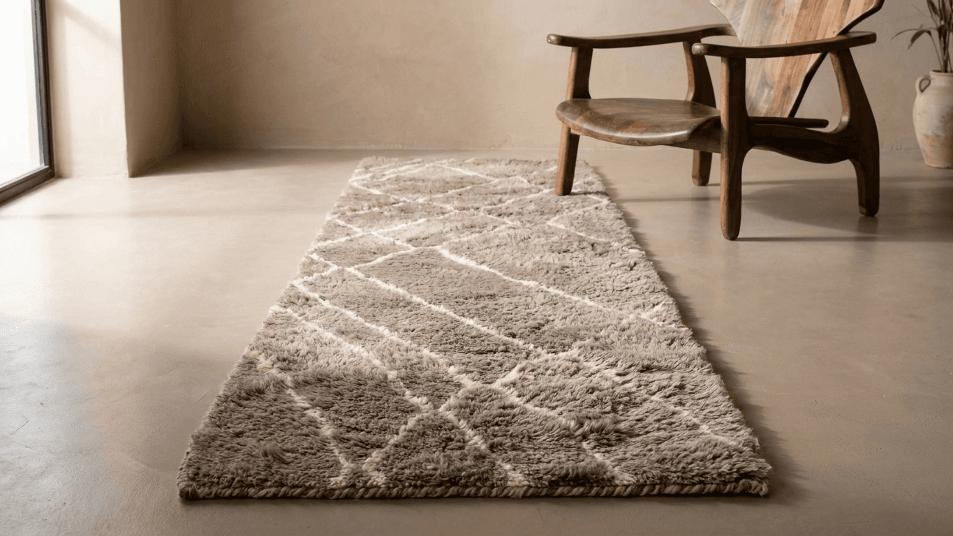 Handmade Wool Beni Mrirt Rug Custom Size Boho Living Room Decor