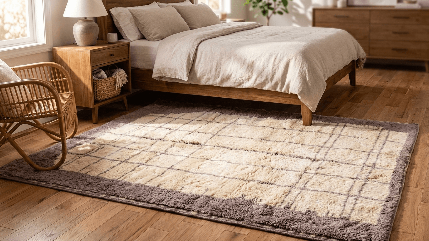 Handmade Wool Beni Mrirt Rug Boho Living Room Decor