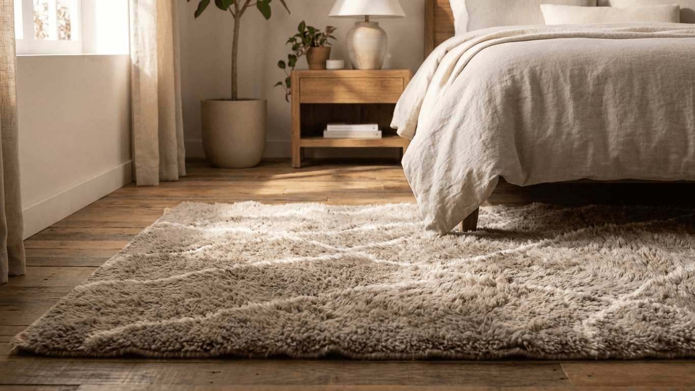 Handmade Wool Beni Mrirt Rug Custom Size Boho Living Room Decor