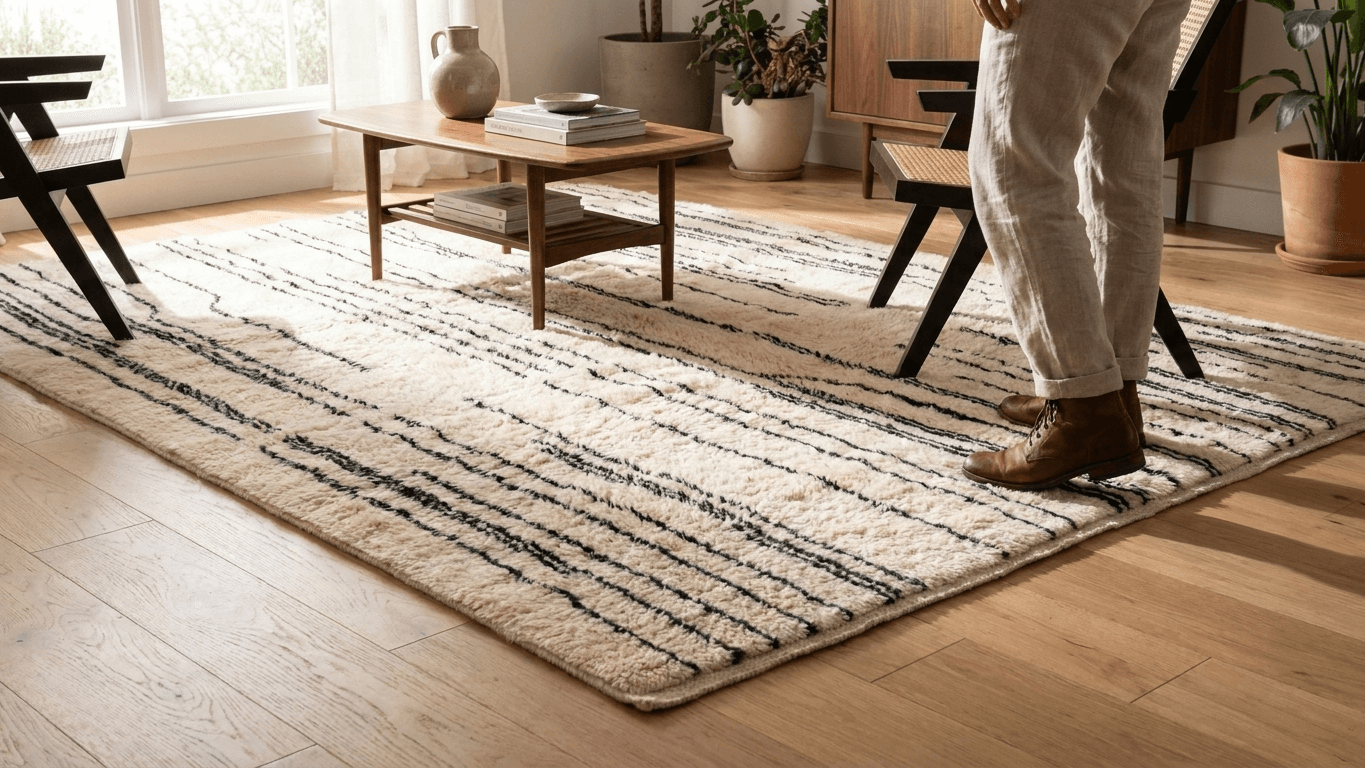 Handmade Wool Rugs Beni Mrirt Custom Size Boho Living Room Decor