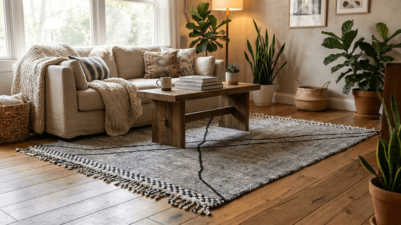Neutral Linear Border Kilim Rug