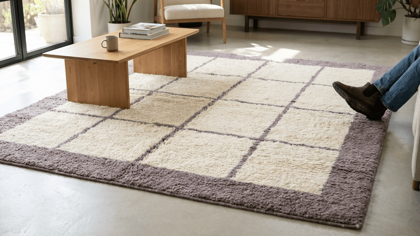 Handmade Wool Beni Mrirt Rug Boho Living Room Decor