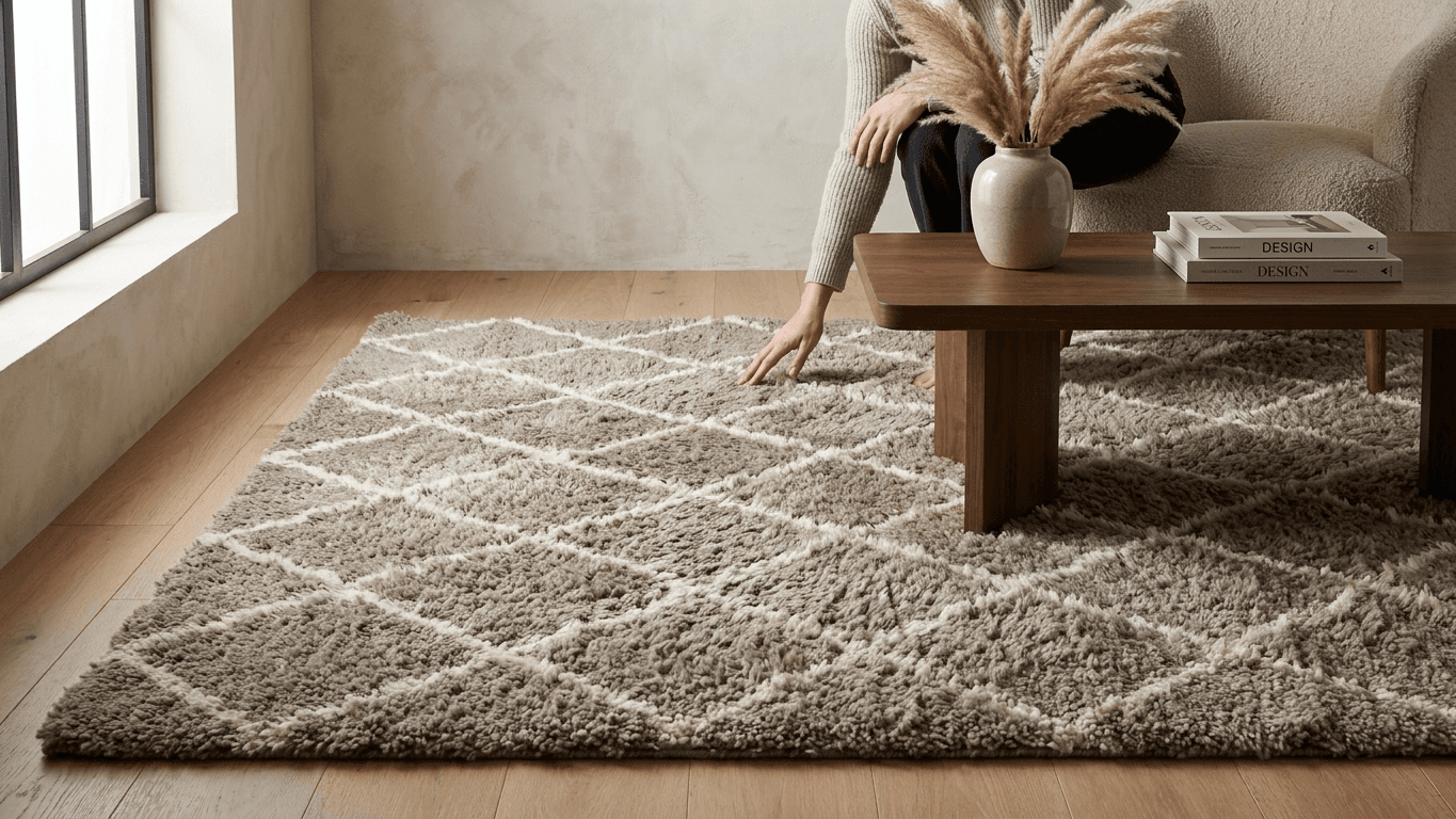 Handmade Wool Beni Mrirt Rug Custom Size Boho Living Room Decor