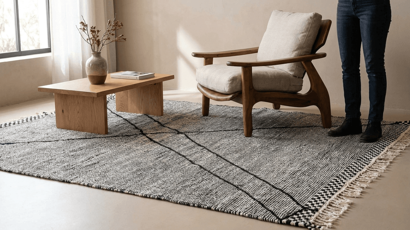 Neutral Linear Border Kilim Rug