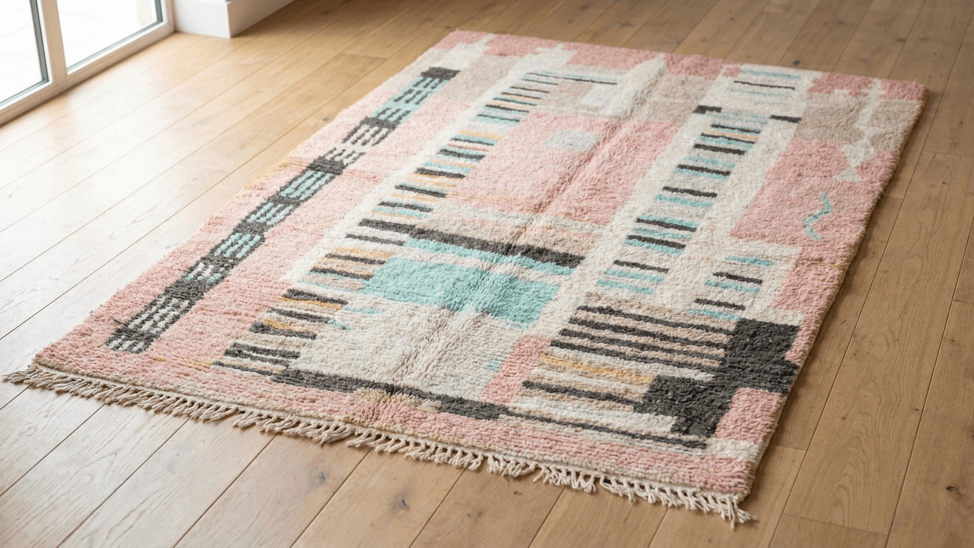 Handmade Wool Boujad Rug, Custom Size Boho Bedroom Decor