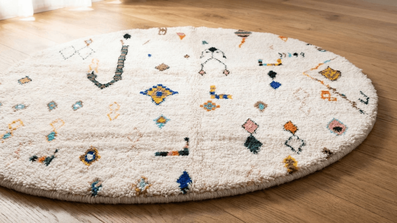 Ivory Diamond Round Beni Ourain Rug