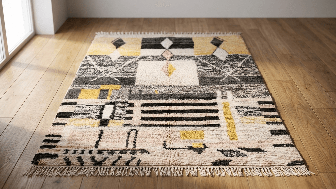 Handmade Wool Boujad Rug Custom Size Boho Living Room