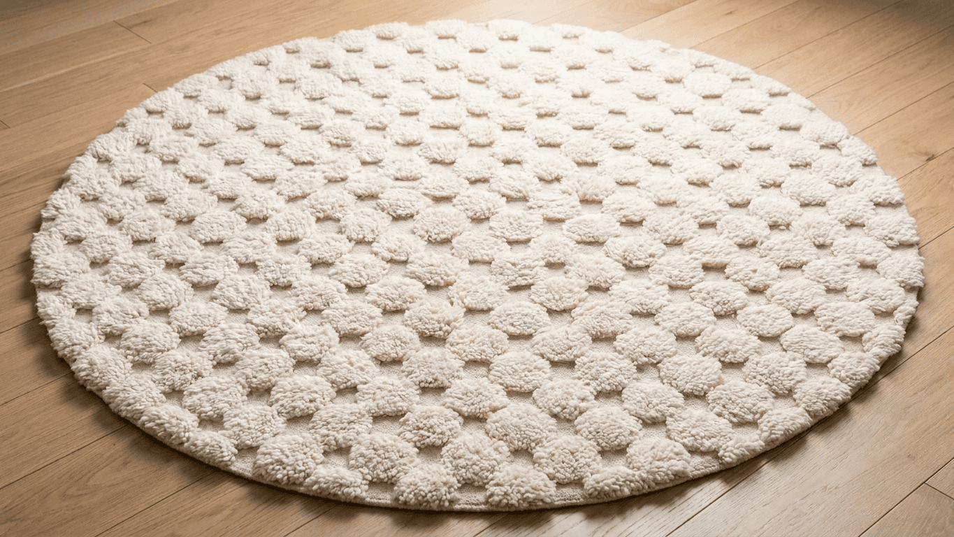 Ivory Textured Round Beni Ourain Rug
