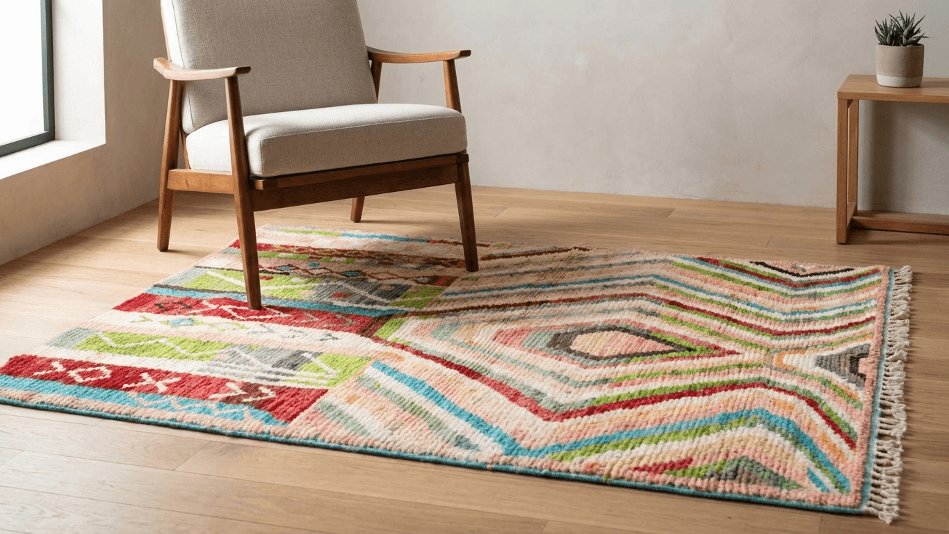 Handmade Boujad Wool Rug Custom Size Boho Decor Living Room