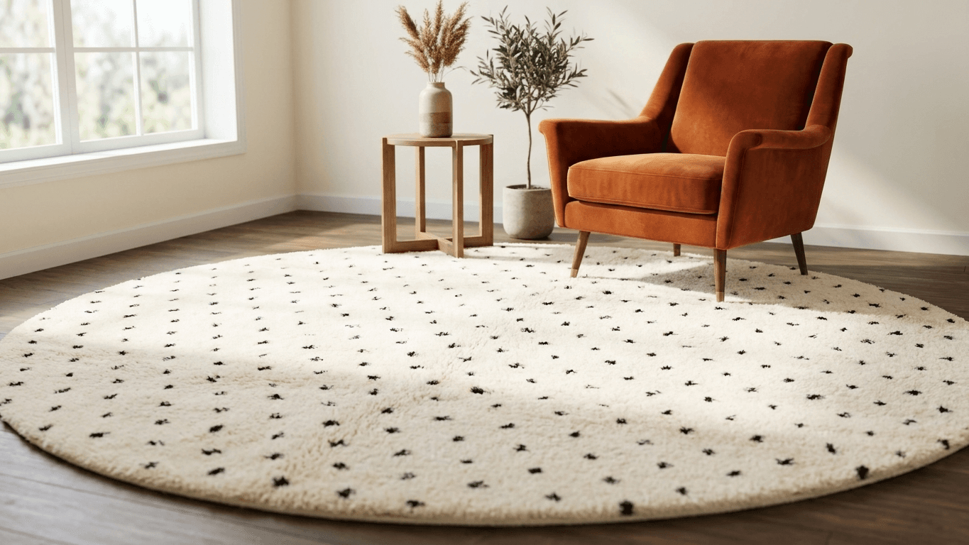 Ivory Speckled Round Beni Ourain Rug