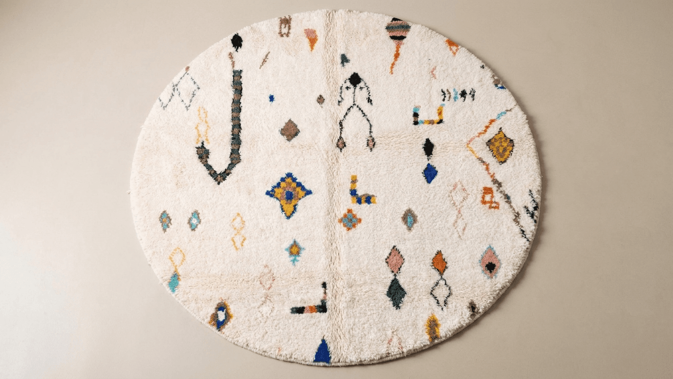 Ivory Diamond Round Beni Ourain Rug