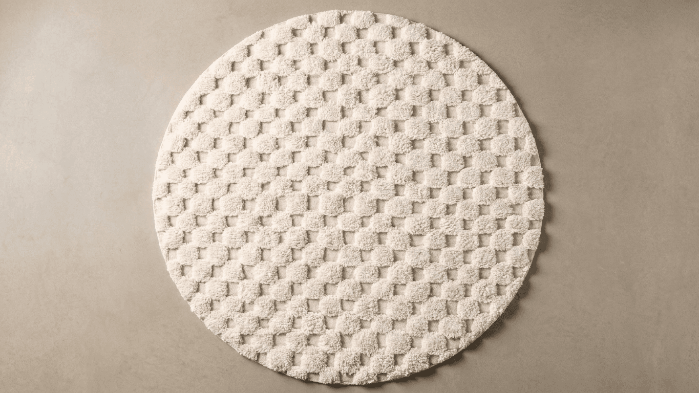 Ivory Textured Round Beni Ourain Rug