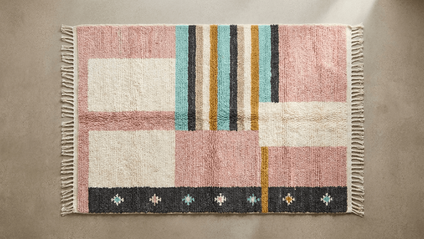 Handmade Wool Boujad Rug, Custom Size Boho Bedroom Decor