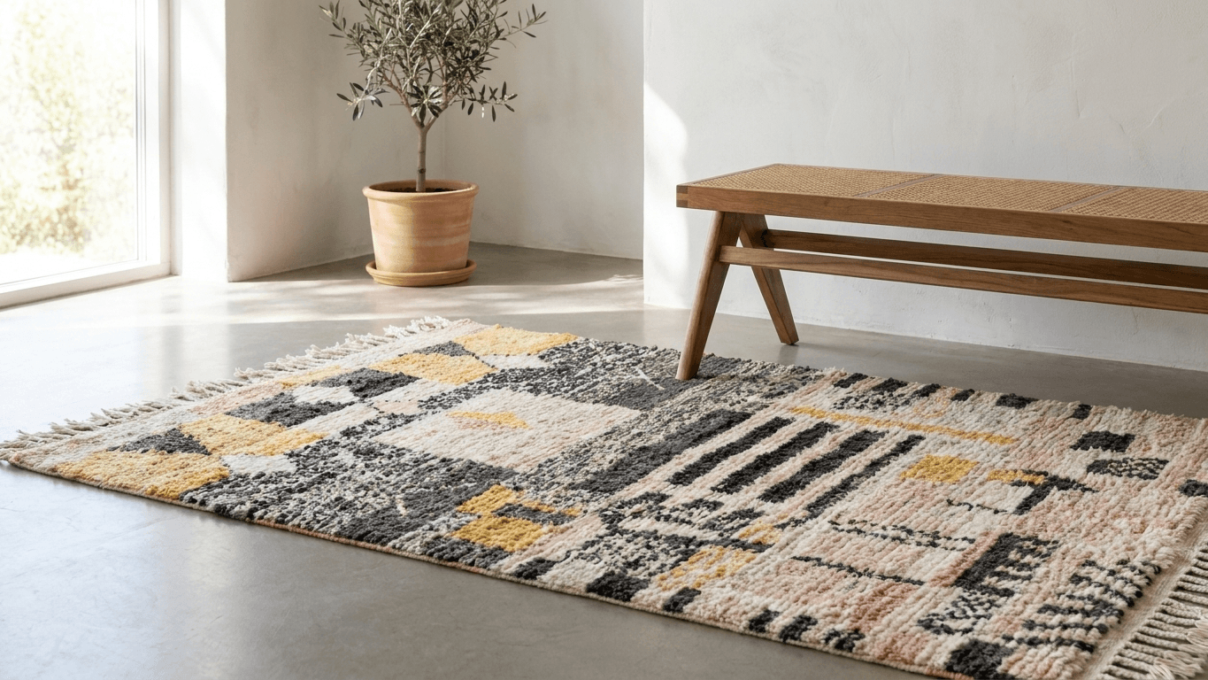 Handmade Wool Boujad Rug Custom Size Boho Living Room